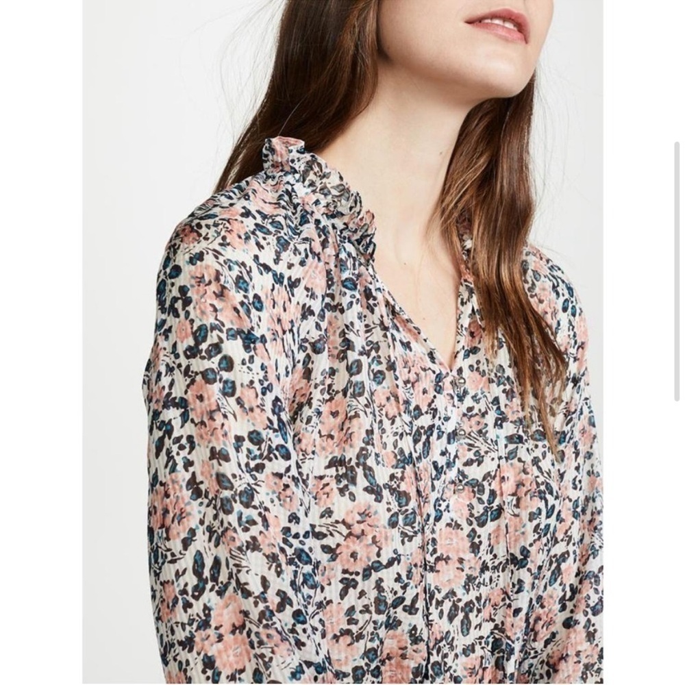 Veronica Beard Antonette White Floral Ruffled Silk Blouse Long Sleeve Sheer Sz 2 - Picture 4 of 16